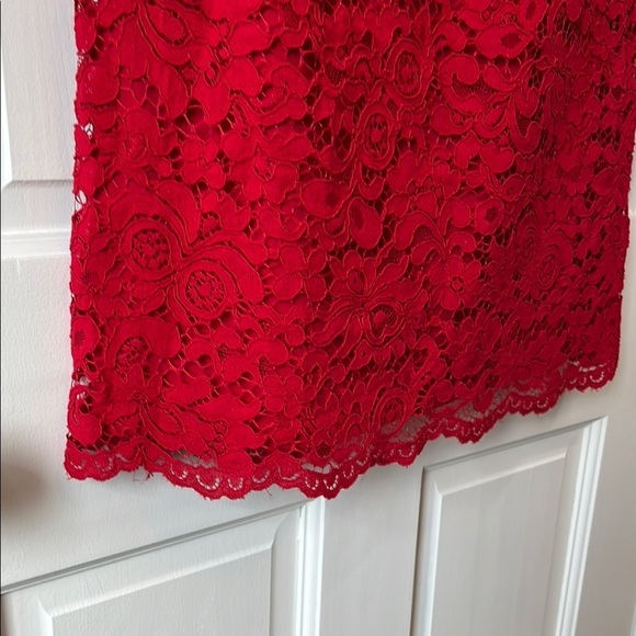 Lauren Ralph Lauren All Over Floral Lace Cherry Red Mini Dress - Size 6 - Picture 7 of 13
